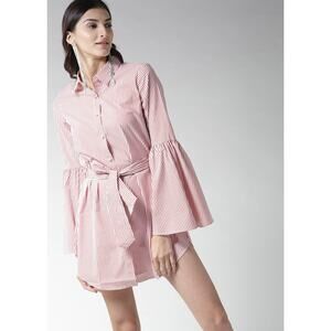 Forever 21 Contemporary Red White Shirt Dress Size Small Belted Bell Sleeve